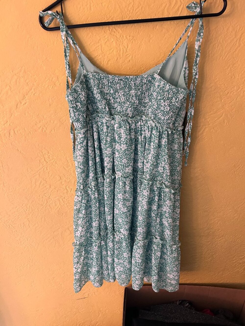 NWT Mansy Green Floral Tiered Ruffle Mini Dress Boho Summer Skater - Size Small